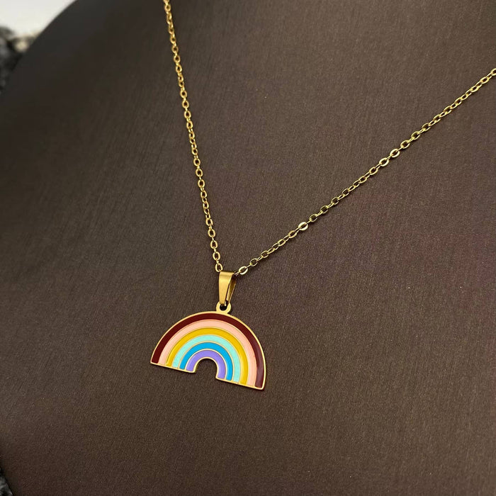Enamel Rainbow Charm 18K Gold Plated S.Steel Necklace - FGS
