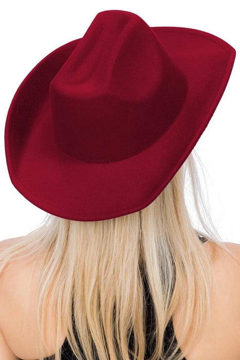 Plain Faux Felt Cowboy Wide Brim Hat