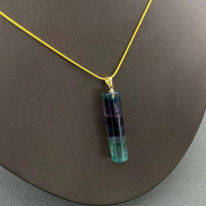 Colored Fluorite Cylinder Stone Ctystal Charm Necklaces - CS