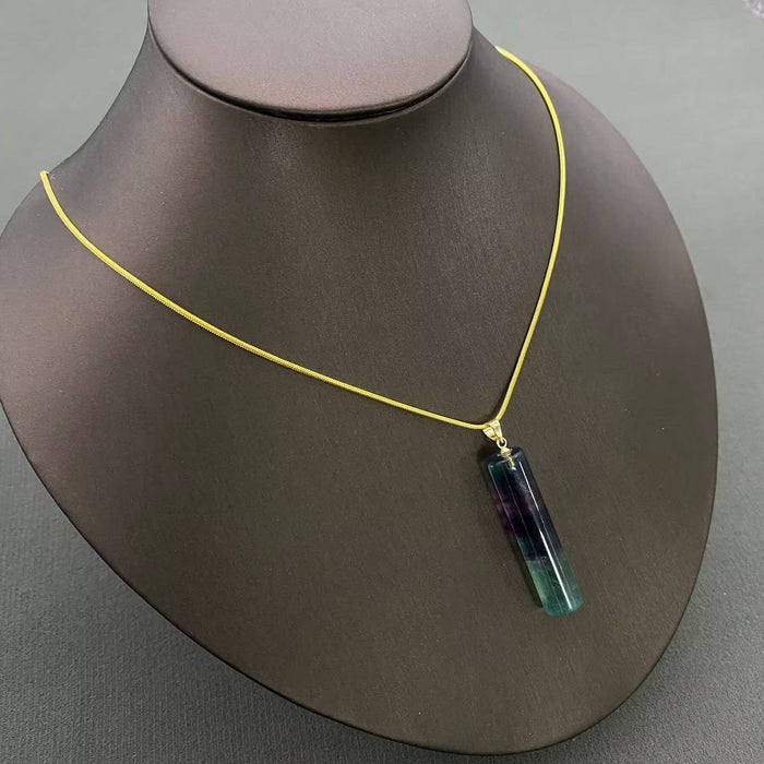 Colored Fluorite Cylinder Stone Ctystal Charm Necklaces - CS