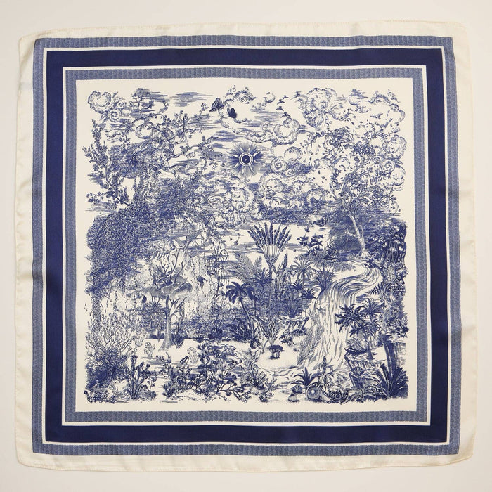 Elegant Vintage-Inspired Toile Print Silk Feel Scarf