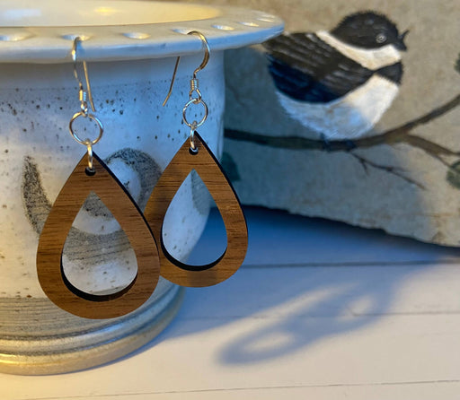 Walnut wood earrings - open teardrop