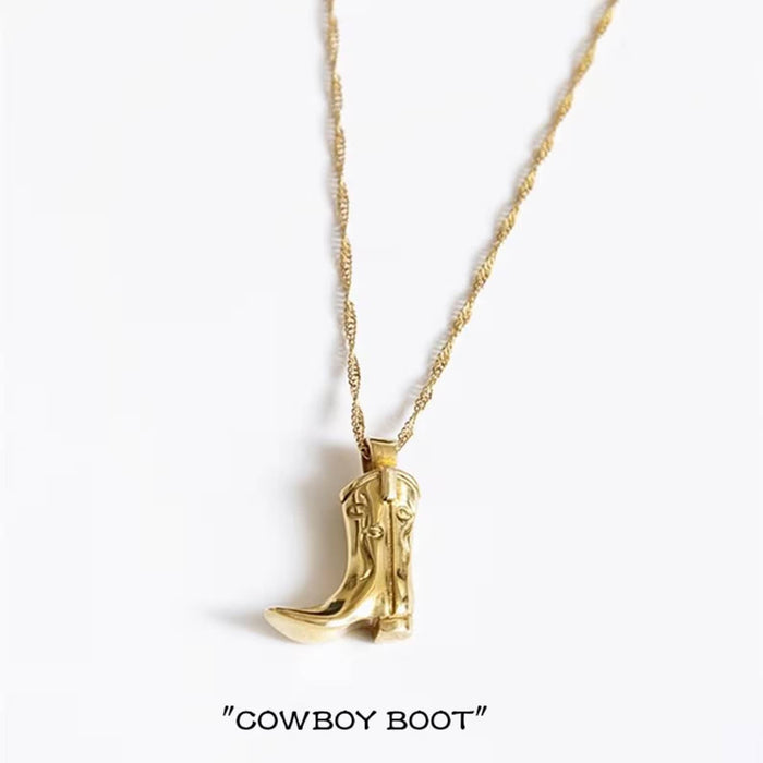 CowGirl Costal Dainty Boot Necklace 14K Steel "Kick ASS"