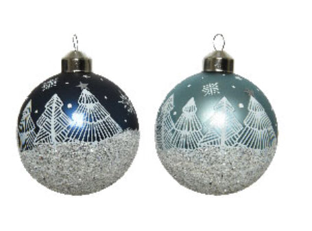 Ornament Ball Blue/Teal with Trees and Stars