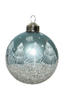 Ornament Ball Blue/Teal with Trees and Stars