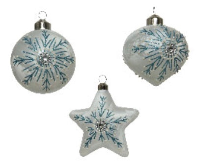 Ornament Ball/Star/Heart with Blue Snowflake