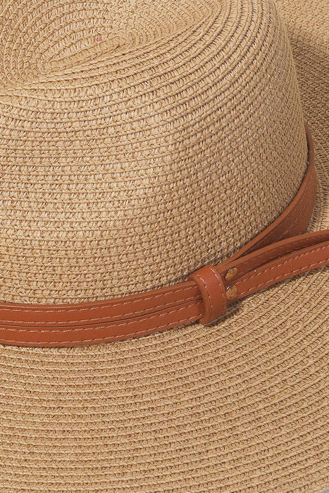 Straw Faux Leather Belt Strap Floppy Hat
