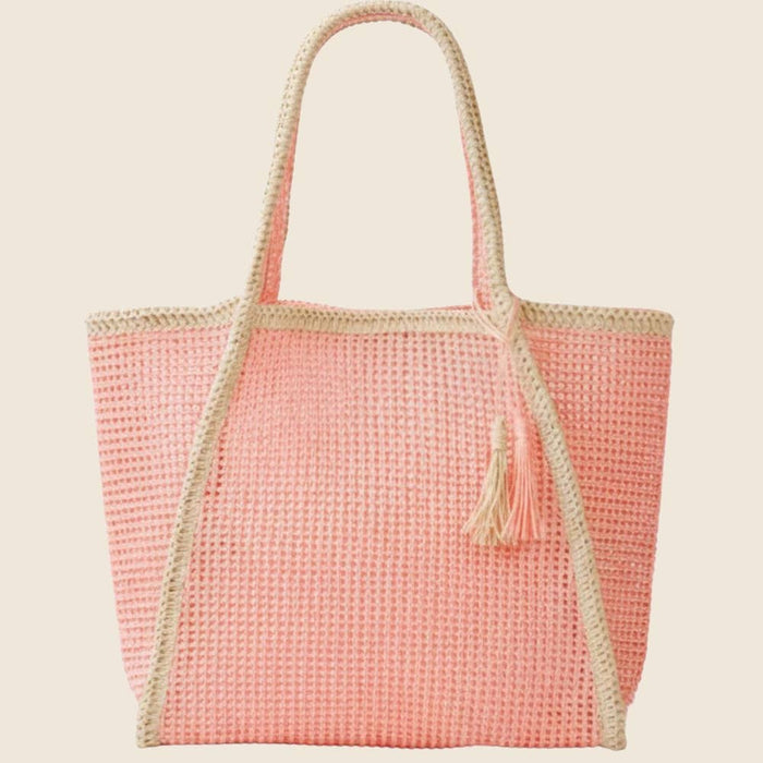 Two Tone Woven Straw Tote Bag
