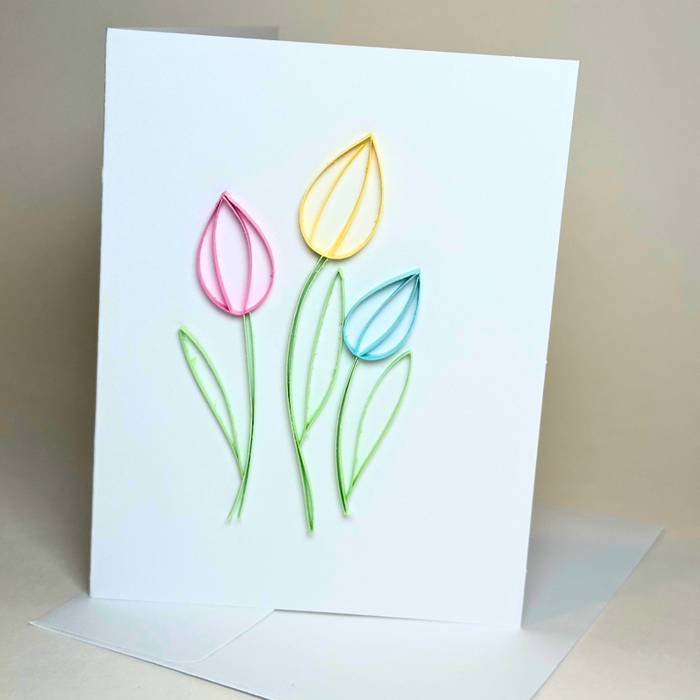 Spring Tulips Blossom Pastel Paper Quilled Greeting Card
