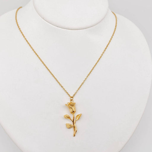 18K Gold Plated Stainless Steel Rose Pendant Necklace - FGS