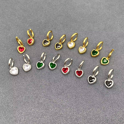 Heart Zircon 18K Golden Stainles Steel Huggie Earrings - FGS