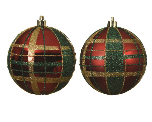 Orn Red Ball with Gold & Green Check