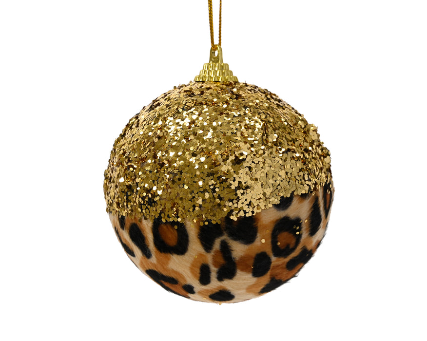 Orn Ball Leopard Print & Gold Glitter