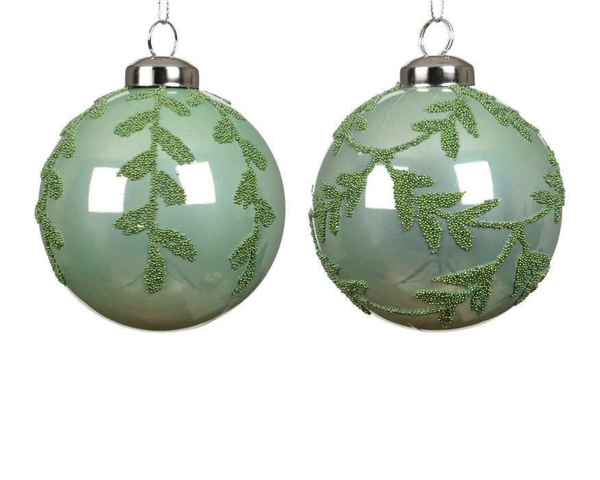 Orn Ball Light Green with Branch Design