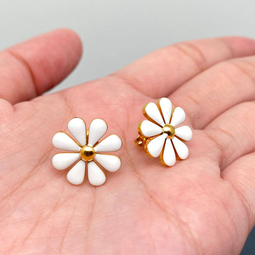 FGS - Enamel Daisy 18K Gold Plated Stainless Steel Ear Studs