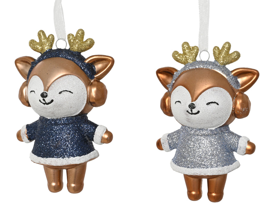 Orn Reindeer in Sparkly Blue/Silver
