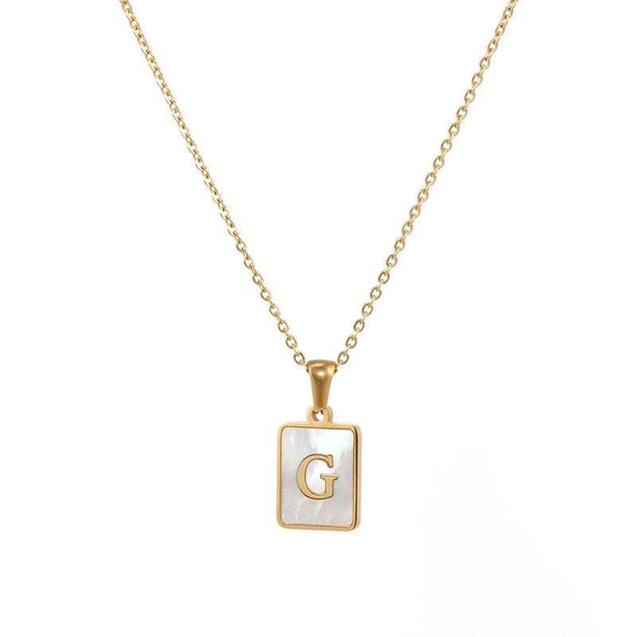 Mio Queena - Square Initial 18K Gold-plated Stainless Steel Necklace: Golden T (including chain)