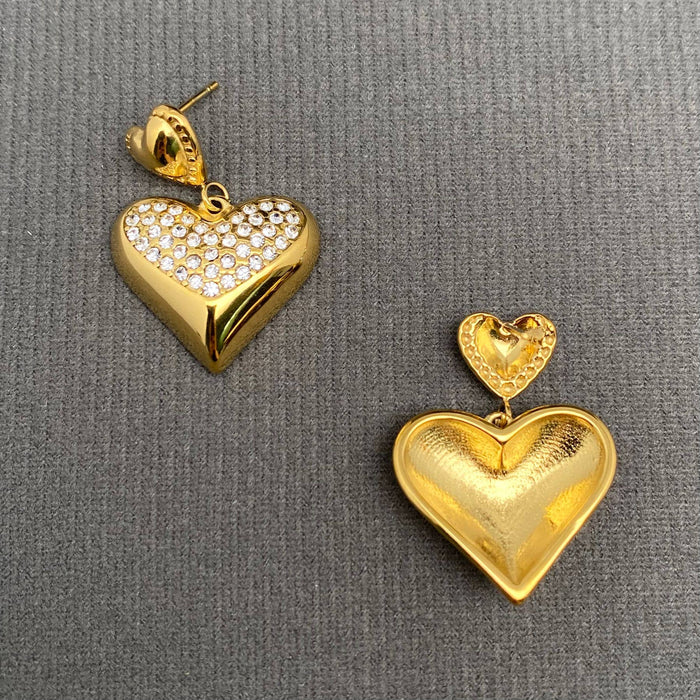 Zircon Inlaid Heart 18K Gold Plated S.Steel  Earrings