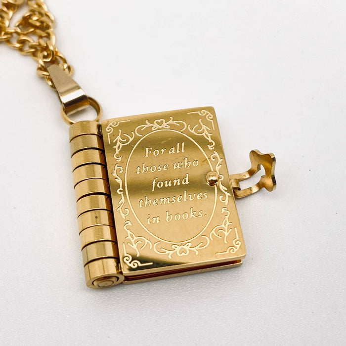 Vintage Open Book Charm 18K Gold Plated SSl Necklace - FGS