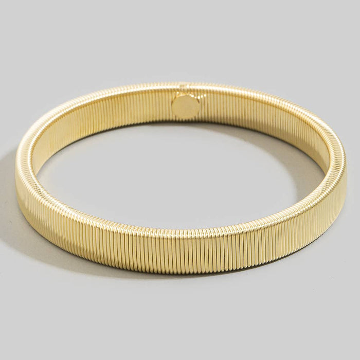 Stainless Steel Wide Ribbed Bangle Bracelet