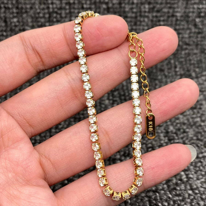 Sparkling Inlay CZ 18K Golden S.Steel Chain Bracelet - FGS