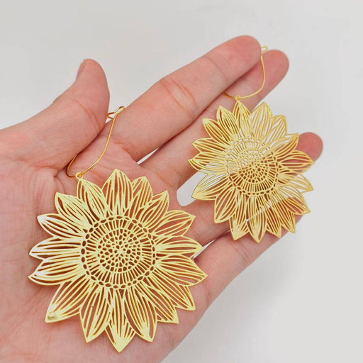 Golden Hollow Sunflower Hoop Earrings