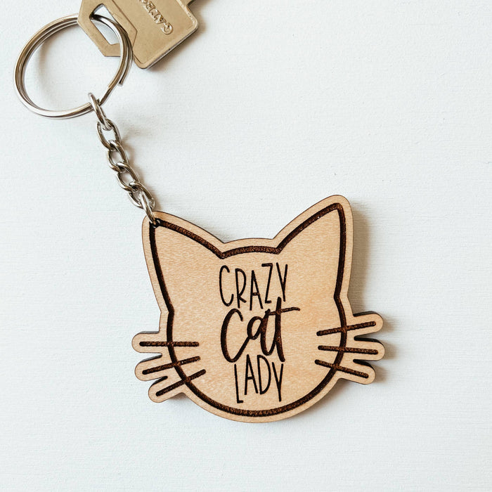 Crazy Cat Lady Wooden Keychain