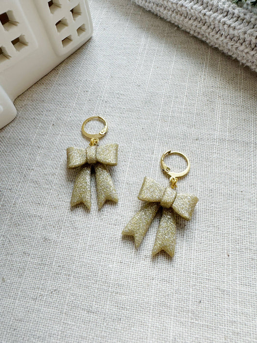 Holiday Bow Huggies | Polymer Clay Earrings 
