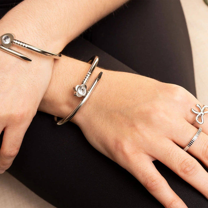 18K Gold PVD Stainless Steel Heart with Stone Bangle