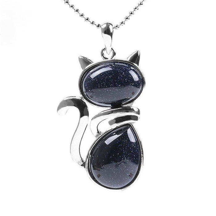 Natural Stone Cat-shaped Pendant Necklace - CS