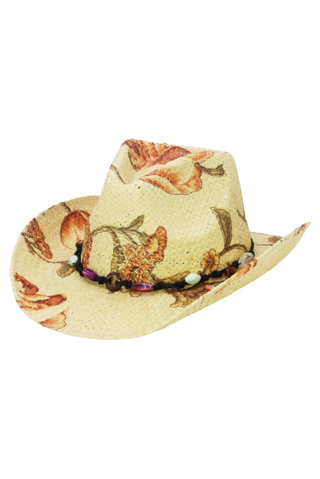 Floral Print Raffia Straw Cowboy Hat