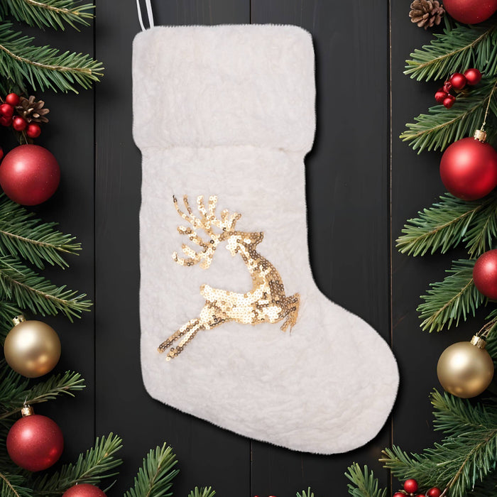 Luxurious Plush Gold Sequin Christmas Stockings
