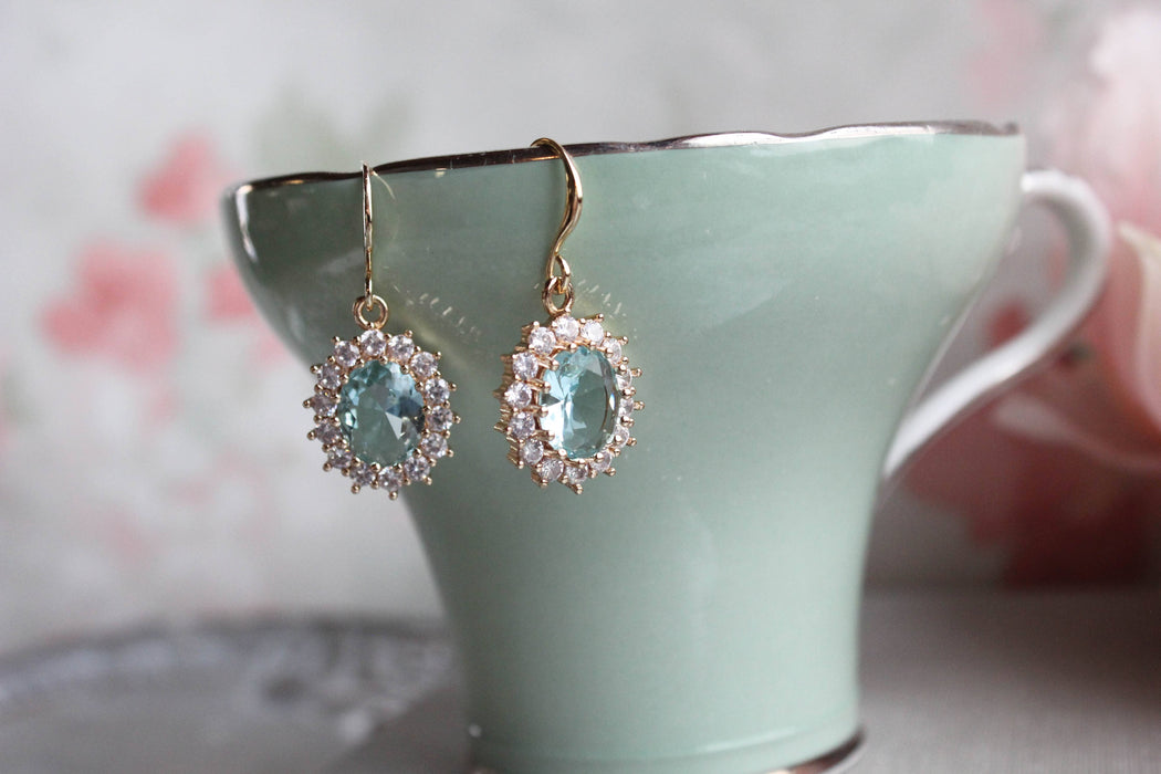 Aqua Glass Earrings | Sparkling Oval Drops