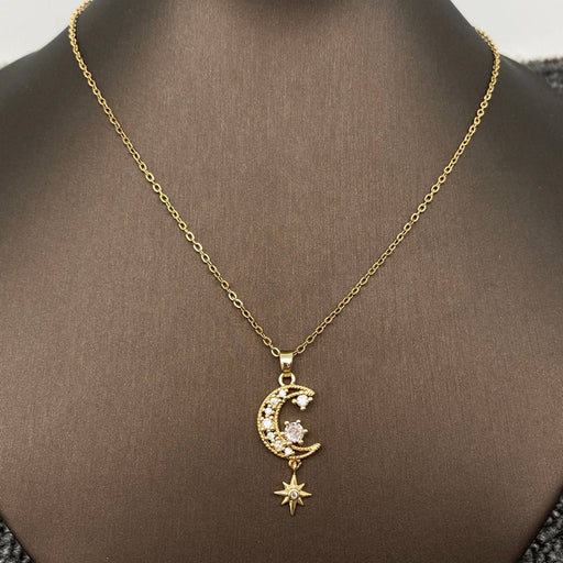 Sparkling Cubic Zirconia Star Moon charm Necklace - MS