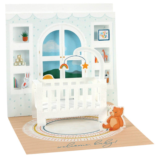 New Baby Mini Pop-Up Card - Baby Crib with Colorful Mobile