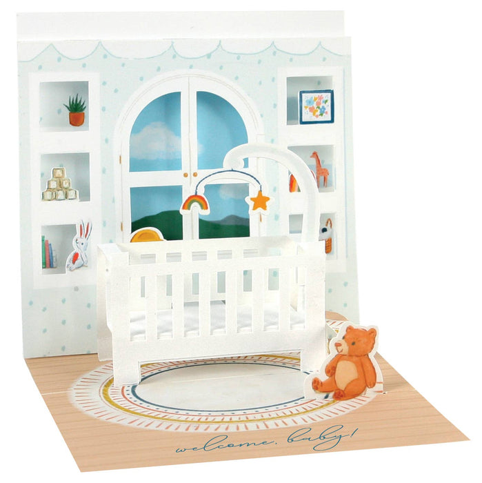 New Baby Mini Pop-Up Card - Baby Crib with Colorful Mobile
