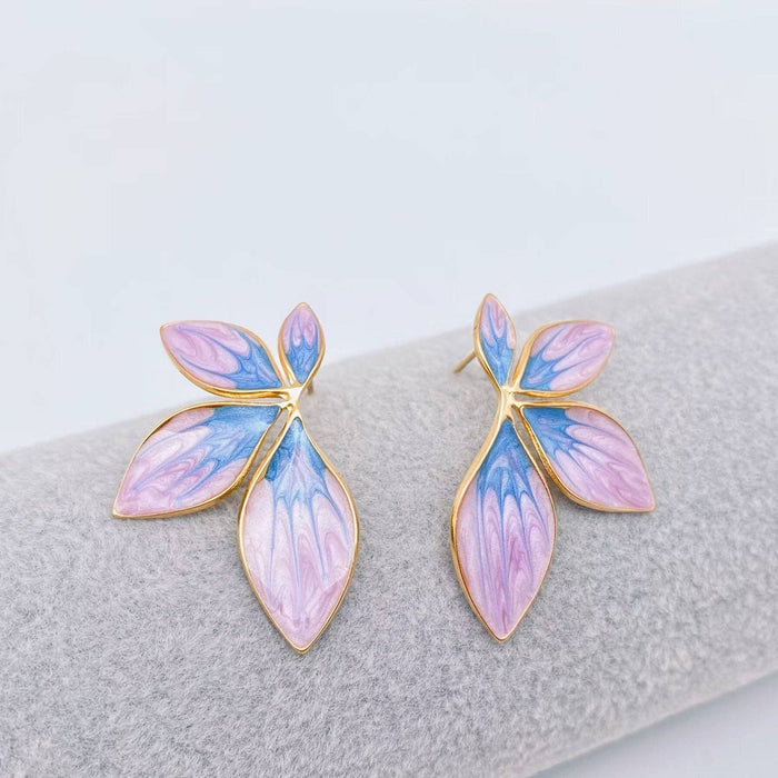 Colored Enamel Leaf Shape Stainless Steel Post Earrings -FGS