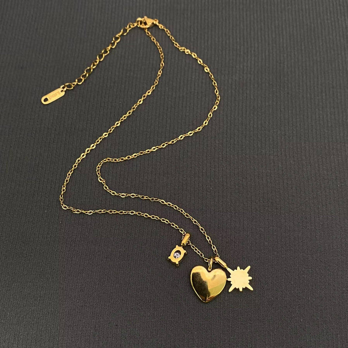 Star & Mom Heart Charm 18K Gold Plated Necklace - FGS