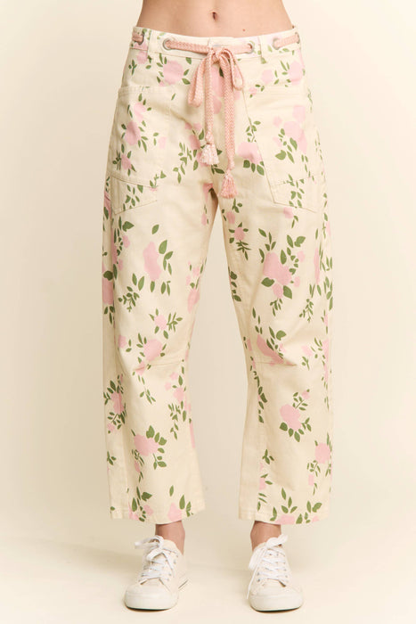 FLORAL PRINT BARREL JEANS