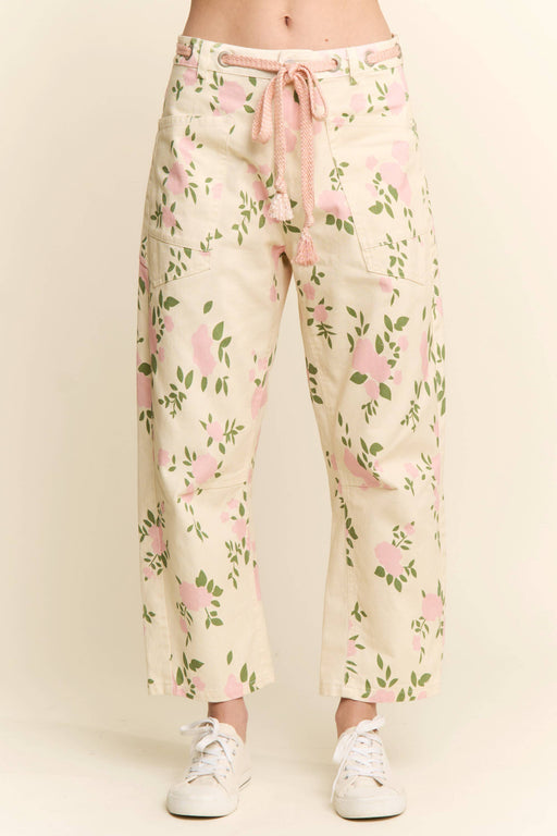 FLORAL PRINT BARREL JEANS