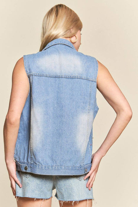 Rainbow Bejeweled Denim Vest