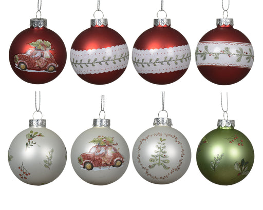 Orn Ball Glass Red/White/Green Assorted