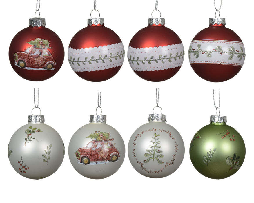 Orn Ball Glass Red/White/Green Assorted