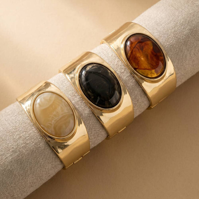 Oval Cabochon Wide Cuff Bracelet