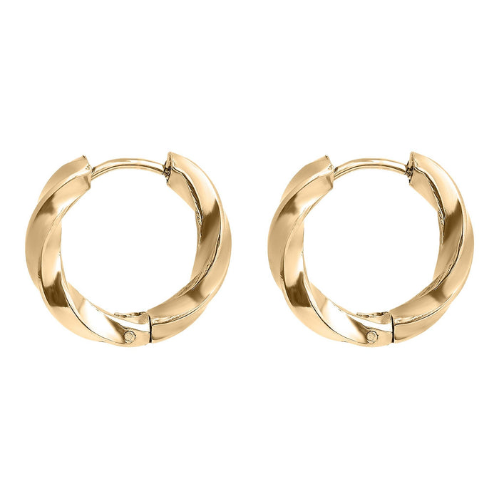 18K Gold PVD Stainless Steel Textured Twisted Huggie Hoop Earrings