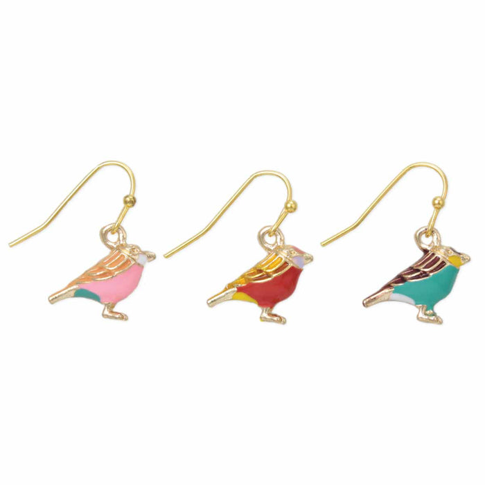 Morning Bird Colorful Gold Sparrow Earrings
