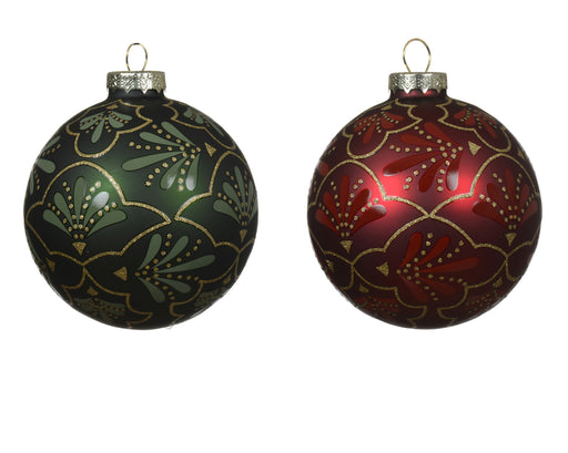 Orn Ball 8cm Green/Red w/Gold