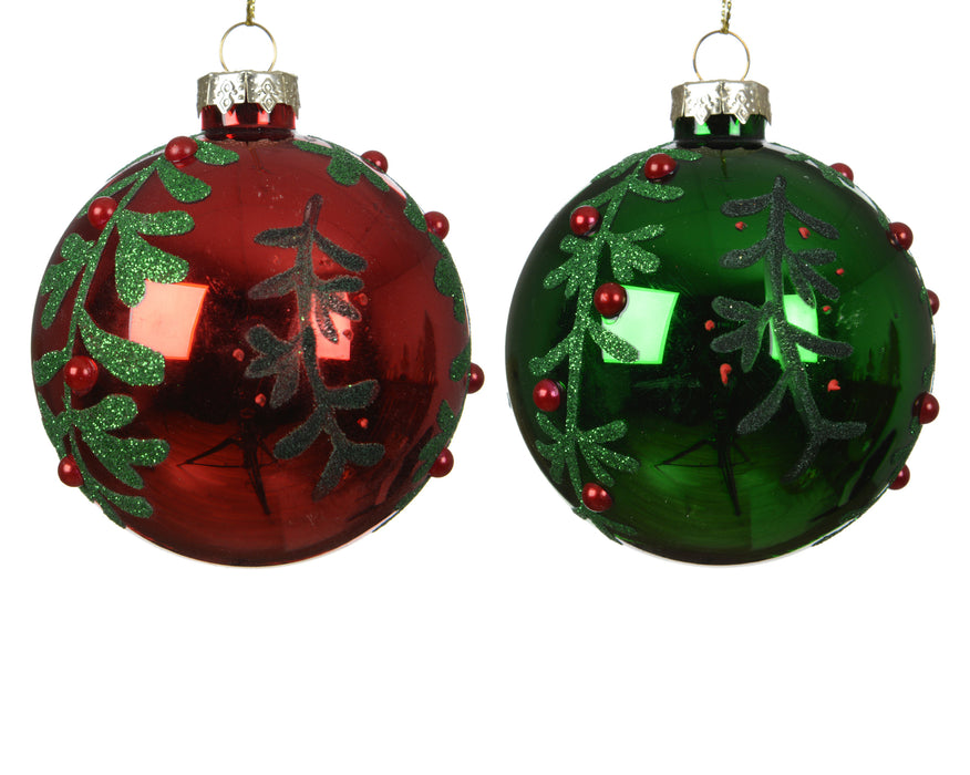 Orn Ball Red/Green with Green Branches & Red Berries