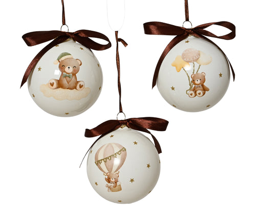 Orn Ball White Teddy & Stars