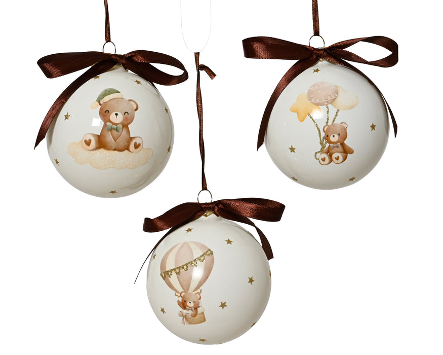 Orn Ball White Teddy & Stars